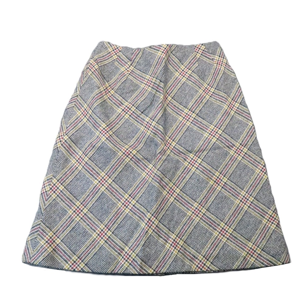 Vintage 70s Plaid Wool A-Line Skirt 7 Satin Lined Union Made Preppy Academia